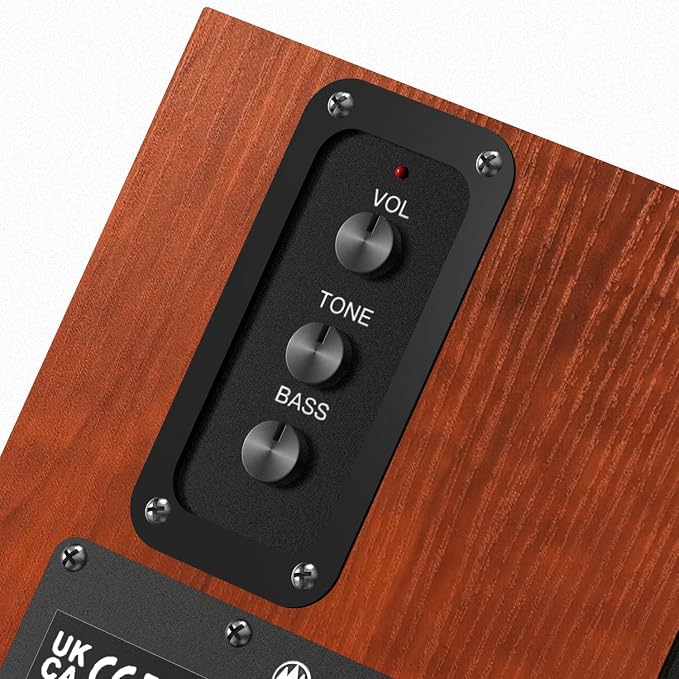 Elimavi Powered Bookshelf Speakers, 30W X 2 Turntable Speakers with 4 Inch Woofer, Record Player Speakers with AUX Input for PC and TVs,Wood Grain Color for Wall Mounting