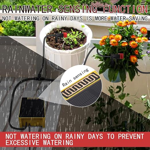 Solar Powered Dual Pump Drip Irrigation Kit,Child Lock 2 Group Automatic Watering System with Rain Sensing Digital Display Screen for Garden Patio Balcony Vacation (for 30 Pot Plants)