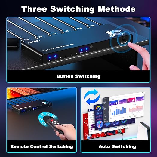 4K HDMI Switch 5x1 with Remote - 4K@60Hz HDR HDCP 2.2 - Auto-Switcher Splitter for PS5/PS4/Xbox/Switch/PC