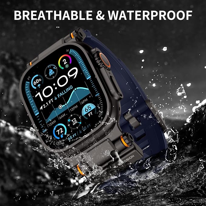 FOAMUNOC Rugged Band Compatible with Apple Watch Ultra 3/2/1 Band 49mm/46mm/45mm/44mm/42mm, Metal Connector with Strap for iWatch Ultra Series 11/10/9/8/7/6/SE3/SE2/SE/5/4/3/2/1, Navy Blue/Black