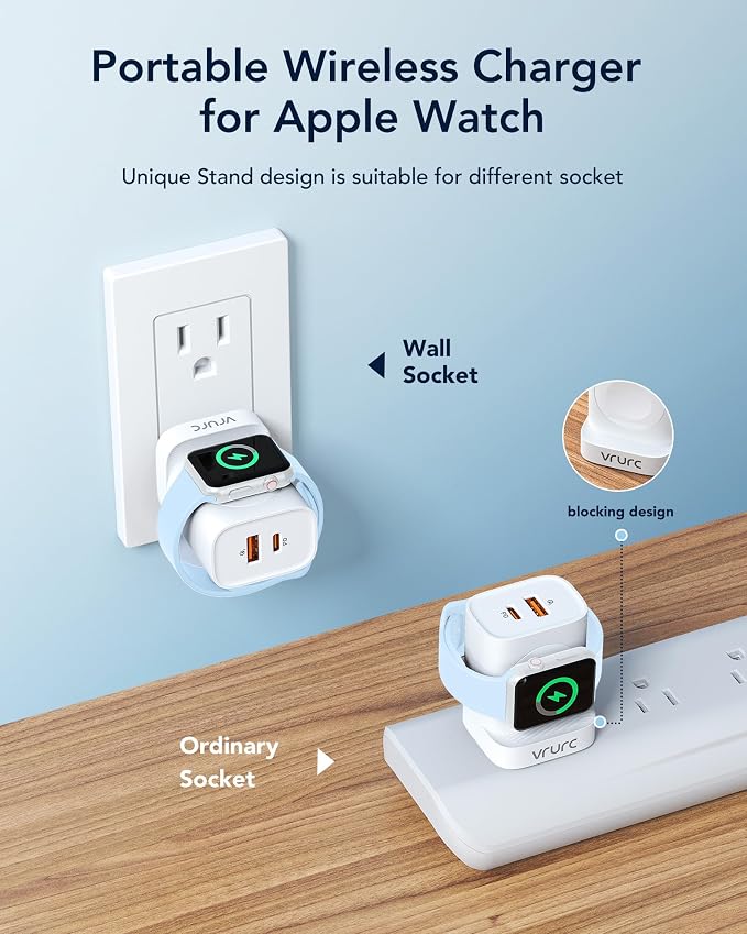 VRURC Charger for iPhone & Apple Watch, Portable Travel Charger for Multi Devices