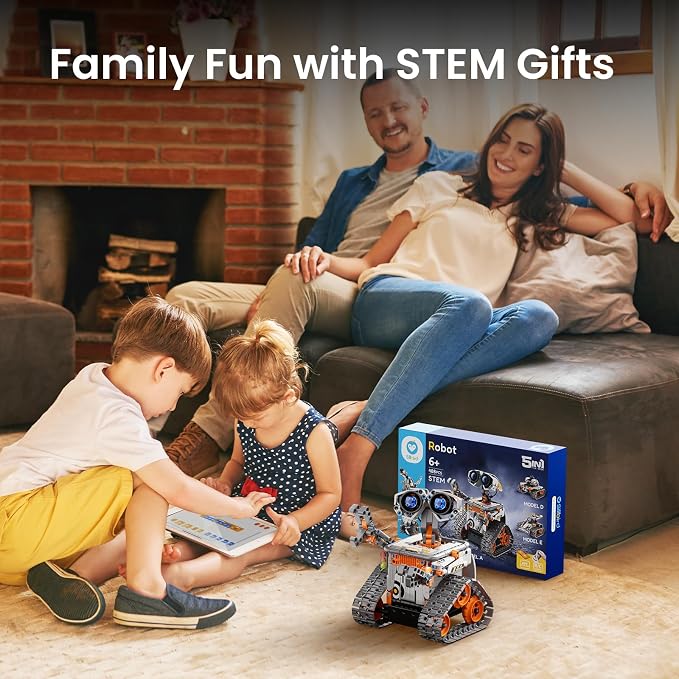 Sillbird Robot Building Kit with Remote Control STEM Gifts for Kids Boys Age 8-12, Coding Robotics Toy for Birthday - Buildable 5in1 Models with 488 Pieces - Orange