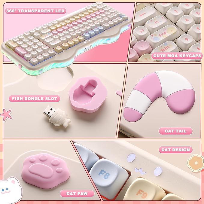 YUNZII C98 Wireless Mechanical Keyboard with Number Pad,99 Key BT5.0/2.4G/USB-C Hot Swap Gasket Mount with PBT MOA Keycaps,Custom RGB,Cute Cake Keyboard for Win/Mac (Beige, Candy Linear Switch)