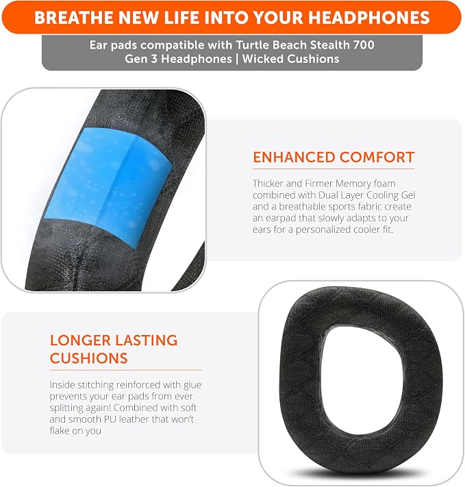 WC Freeze V2 Stealth 700 Gen 3 – Cooling Gel Earpads Compatible with Turtle Beach Stealth 700 Gen 3 by Wicked Cushions | Freeze V2 Cooling Fabric, Enhanced Comfort & Sound Isolation | Black Camo