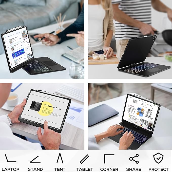 edaiser Swivel Keyboard Case for Apple 2026 iPad Air 13-inch M4 M3 M2, iPad Pro 13 inch (M4 M5), iPad Pro 12.9-inch 6th-3rd Gen; 360 Rotatable Cover with Pencil Holder, Trackpad, Backlit, Black