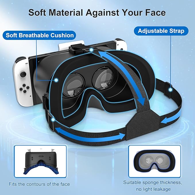 DEVASO Upgraded VR Headset for Nintendo Switch, Switch OLED Model, Virtual Reality Glasses with Adjustable HD Lenses and Comfortable Head Strap, Labo VR Kit 3D Goggles Accessory