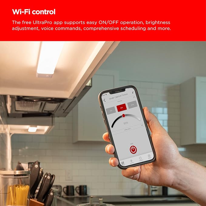 UltraPro 18 inch Plug-in Wi-Fi Under Cabinet Lights, Many White Settings from 2000K-6000K, Full Range Dimmable, Easy to Use Wi-Fi App, Programmable Schedule Under Cabinet Lighting, 65268