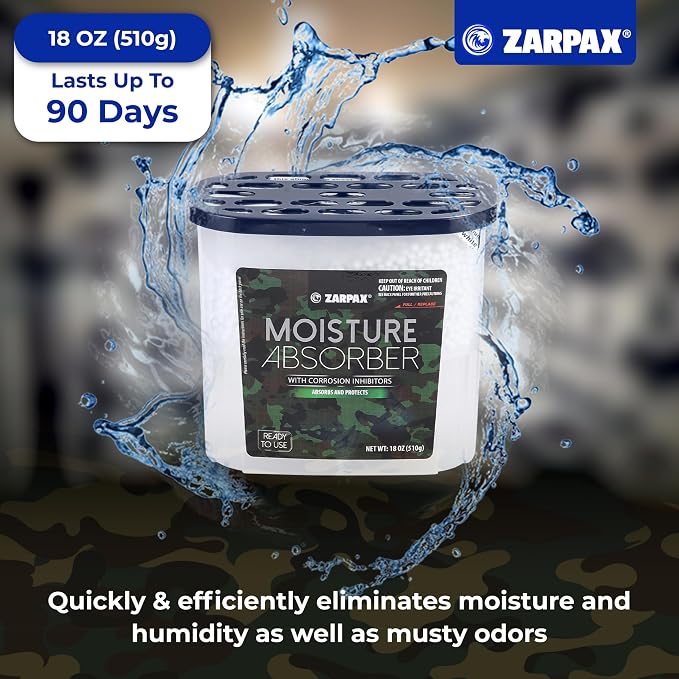 ZARPAX Moisture Absorber Corrosion Inhibitors Gun & Gear 17.6 oz/500g | Removes Moisture, Damp & Humidity | Odor Absorber | Moisture Trap for Bathroom, Closet, Kitchen | Set of 6