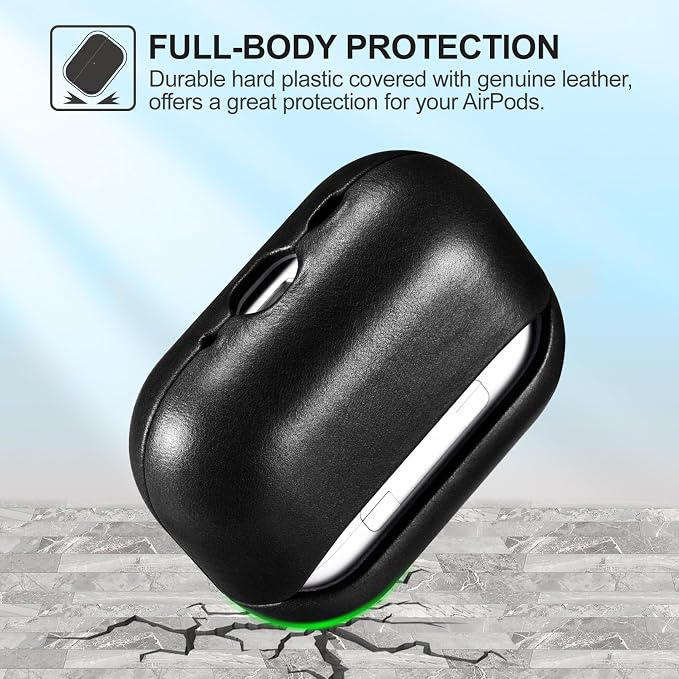 ICARER AirPod Pro 3 Case, 100% Geniune Leather Case, Handmade Top Grade Vintage Cover, Shockproof Protective Cover Support Wireless Charging, Compatible with AirPods Pro 3 2025 Model (Black)