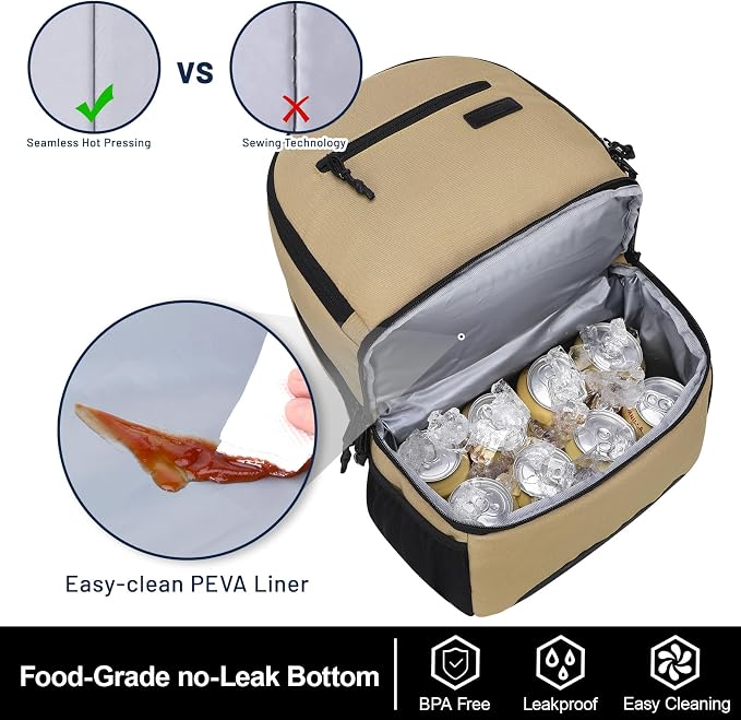 MIER 2 in 1 Insulated Cooler Backpack for Men Women Hiking Daypack with Lunch Compartment, Double Deck, Leakproof