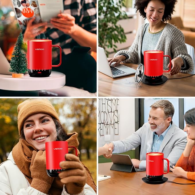Vsitoo S3 Pro 16oz Self Heating Coffee Mug with AI Auto-Sensing, Smart Rechargeable Heated Mug Warmer 120-150℉, IPX7 Waterproof Temperature Control, Gift for Men Women - Red