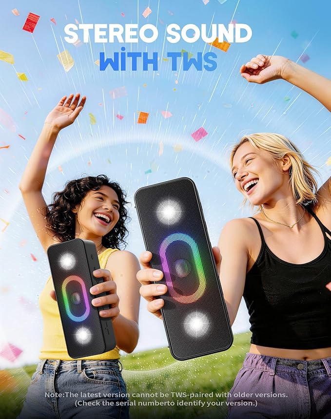 OHAYO Bluetooth Speaker, Wireless Portable Outdoor Speakers, Bold Sound and Ambient Light, IPX6 Waterproof, 24H Playtime, TWS Pairing, Built-in Mic, Home/Travel/Beach Essential, Birthday Gift, Black