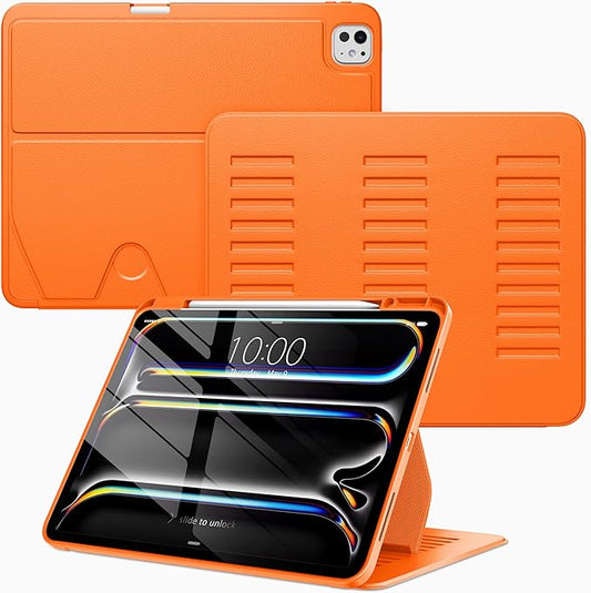 VIKESI Case for iPad iPad Pro 13-inch M5 or M4 Released in 2025 or 2024,Multiple Angles Magnetic Stand Cover,Shockproof Soft Back,Pencil Holder,and Auto Sleep/Wake,Orange