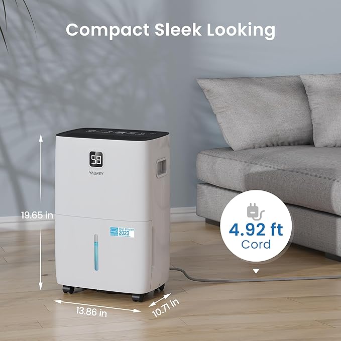 Yaufey 120 Pints Energy Star Dehumidifier for Home, Basement and Large Room up to 7000 Sq. Ft., with Drain Hose, Timer, Intelligent Humidity Control and Large Water Tank