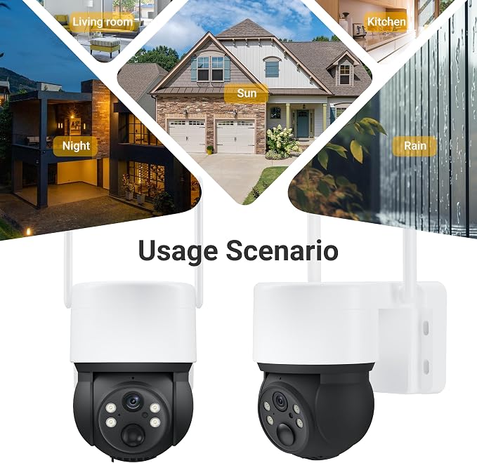 Solar Cameras for Home Security, Security Cameras Wireless Outdoor, 360° Pan & Tilt View, Battery-Powered Outdoor Camera with PIR Motion Detection, Two-Way Audio, Night Vision, Compatible with Alexa