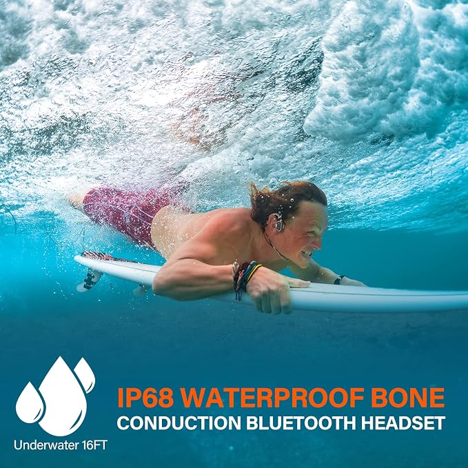Bone Conduction Headphones Swimming Headphone - IP68 Waterproof Open Ear Headphones with MP3 Play 32G Memory Inductive Wireless Bluetooth Sports Headset for Running Swimming (Grey)