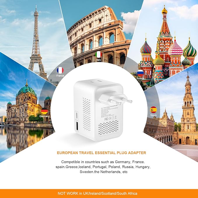 International Travel Adapter Voltage Converter to Step Down 230V to 120V for Hair straighteners, laptops, Cell Phones, Power converters from USA to UK, Europe, Australia Over 200