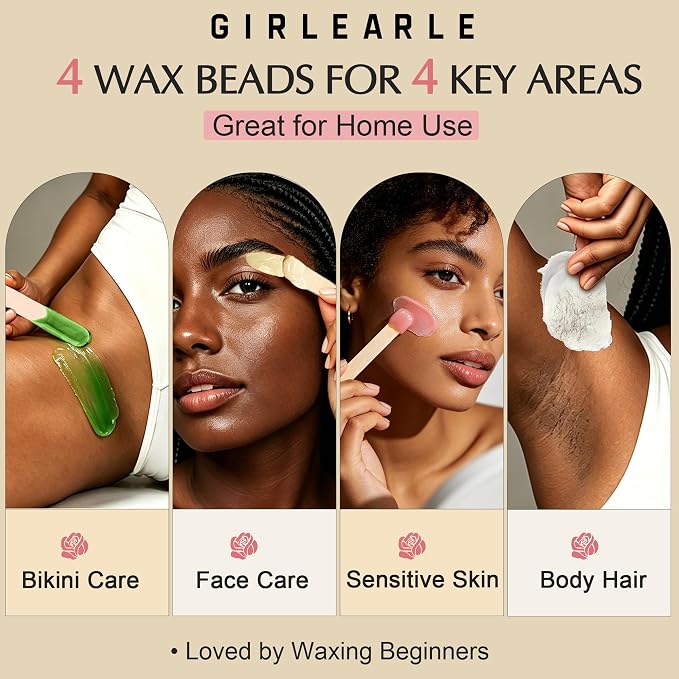 GIRLEARLE White Digital Waxing Kit for Women and Men Sensitive Skin, Wax Warmer Hair Removal at Home with Wax Beads & Silicone Pot, Target Different Types of Brazilian Bikini, Facial, Leg, Full body