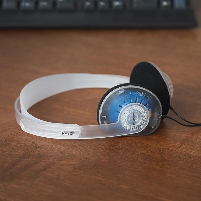 Koss KPH30i Clear Retro Style On-Ear Headphones, in-Line Microphone and Touch Remote Control, D-Profile Design, Wired with 3.5mm Plug, 90s Transparent Design
