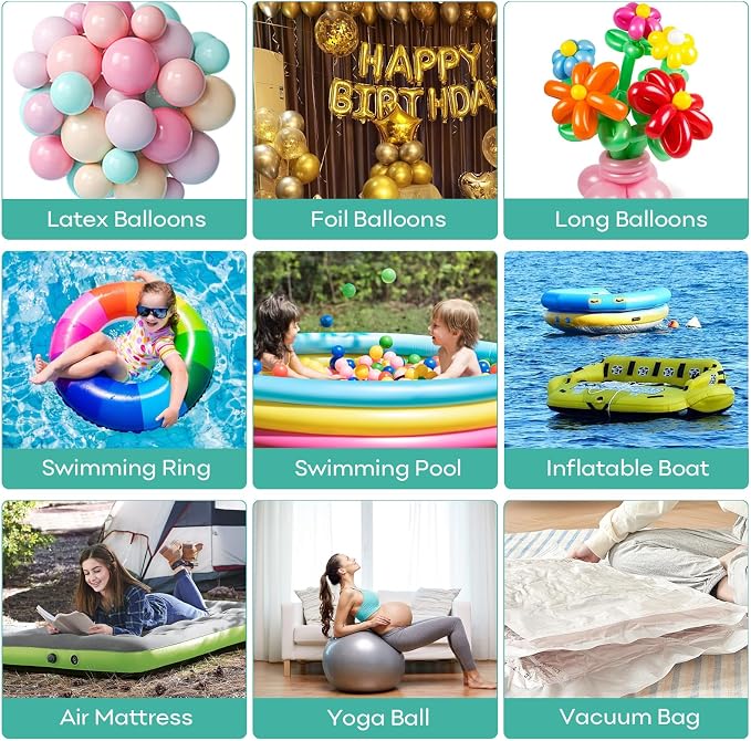 Biapian Balloon Pump Electric, 3-in-1 Portable Electric Air Pump for Balloons and Inflatables, Dual Nozzle Balloon Blower Machine for All Latex 260q Foil Balloon Inflator Deflator for Party Decoration