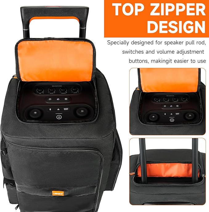 Speaker Case Compatible with JBL PartyBox 320,Bottomless Speaker Dust Cover Storage Bag Fits for JBL PartyBox 310 for Outdoor Travel,Black+Orange,Portable Cover Only,(Without Wheels and Pull Rod)