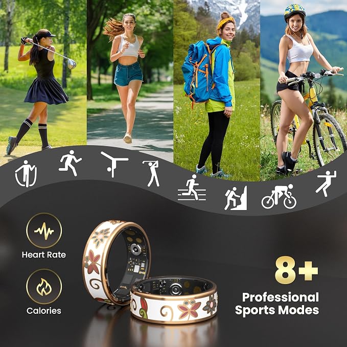 Enamel Craft Smart Ring for Women & Men - No Subscription Fee Fitness Tracker with Sleep Tracking, Heart Rate, SpO2 - IP68 Waterproof for iPhone Android - Activity Tracker, Remote Camera (9)