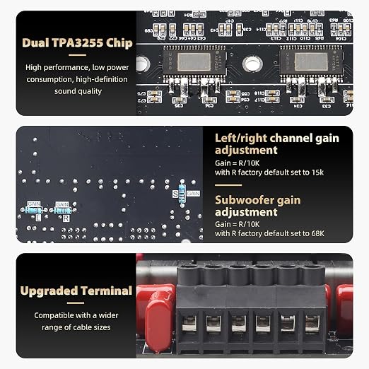 S600X-W Power Amplifier Board Bluetooth5.2 TPA3255 Chip with Subwoofer 2.1 Channel 300W×2+600W (S600X-W)