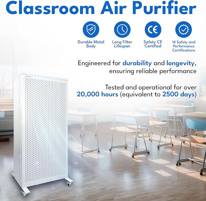 Smart Air Blast MKII Large Room Air Purifier Up to 9000 Sq Ft/hr, 1200 CFM, 99.97% True H13 HEPA Filter & Washable Prefilter, For Home Office Pet Hair Dust Mold Smoke Allergies Pollen