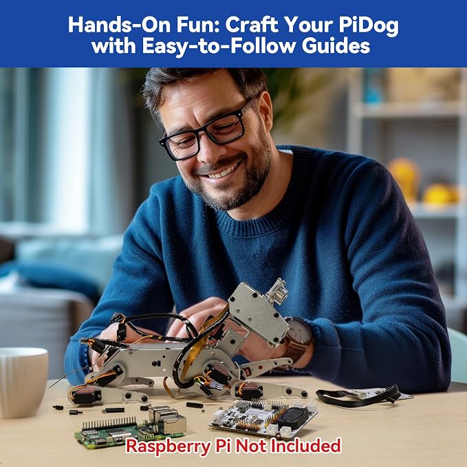 SunFounder PiDog AI Robot Dog Kit for Raspberry Pi 5/4/3B+/Zero 2W, Openclaw LLMs ChatGPT/Gemini/Grok, Voice&Video Recognition, Python, App, Gyroscope, Camera (RPI NOT Included)
