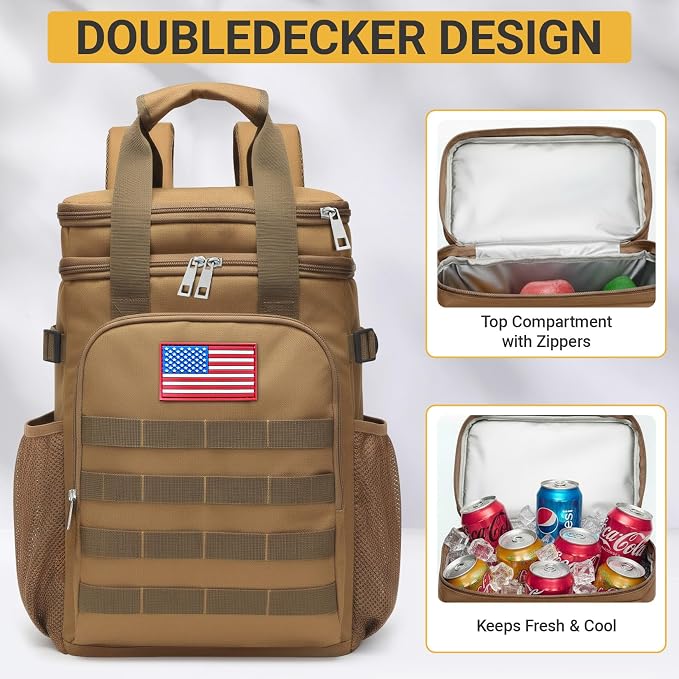Fathers Day Gift-Tactical Backpack Cooler,Large Cooler Backpack Lunch Box for Men Adults Work with Handle,Insulated Soft Thermal Bag