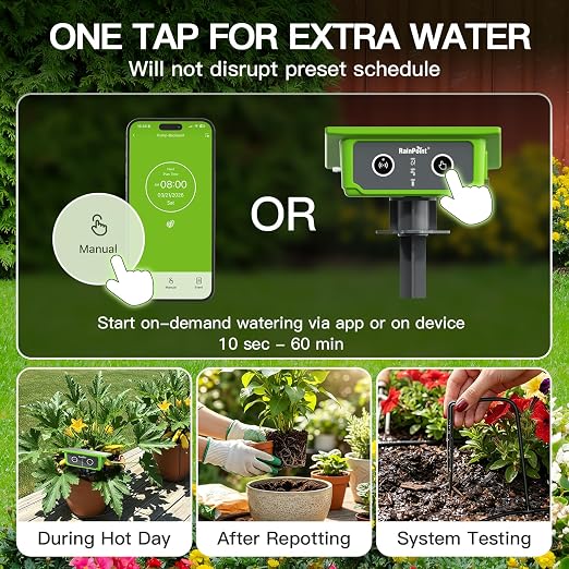 RainPoint WiFi Solar Drip Irrigation System Indoor & Outdoor,WiFi HUB Need | App Control Smart Automatic Plant Watering, Tap Free, Solar & USB-C, 10-15 Plants, for Balcony, Backyard & Container Garden