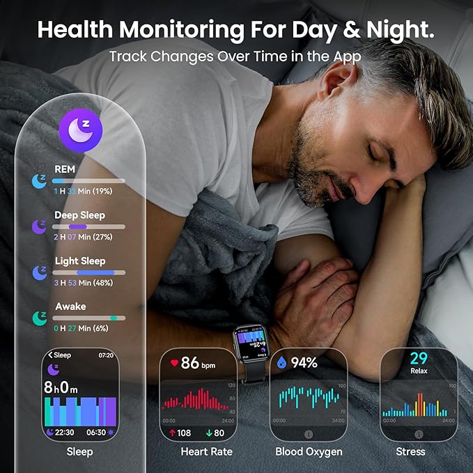 Smart Watch for Men, Mens Smart Watches for Android/iPhone/Samsung, Make/Answer Call & Alexa, Smartwatch with Heart Rate/Sleep/SpO2/Stress Monitor, 100+ Sport Modes Waterproof Fitness Tracker-Black