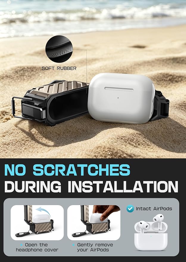 SUPCASE for AirPods Pro 3 Case with Lock & Carabiner, IP68 Waterproof, Compatible with MagSafe, Military-Grade Protection Anti-Scratch Hard Shell Cover for AirPods Pro 3rd Generation 2025, Desert