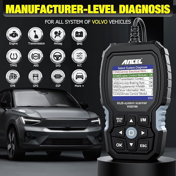ANCEL VOD700 All System OBD2 Scanner, ANCEL BM200 12V Car Battery Tester, Bluetooth 4.2 Automotive Battery Monitor Auto Battery Load Analyzer for Lithium & Lead-Acid Batteries with Cranking Test
