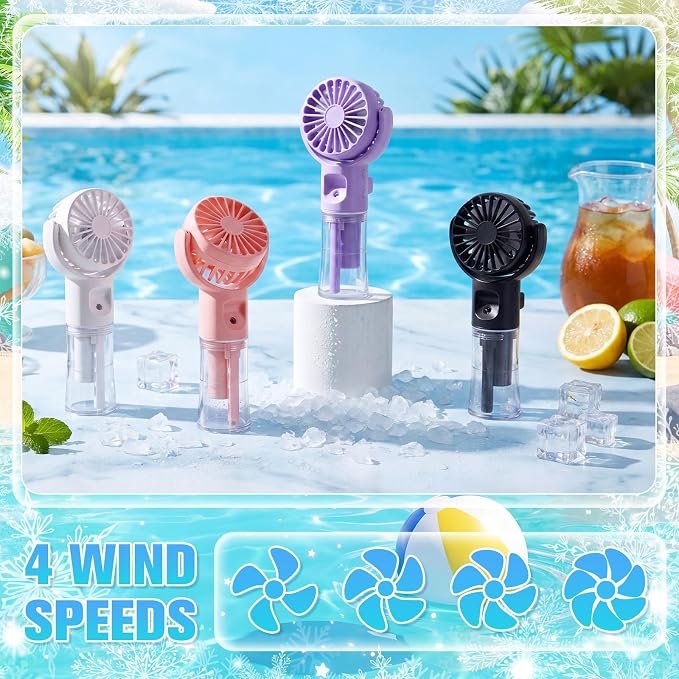 4 Pack Misting Fans Portable Handheld Rechargeable Handheld Spray Fans with 25ml Water Tank 4-speed Personal Cooling Fan, Usb-c Mini Hand Fan for Travel Outdoor Sports Camping Office Home