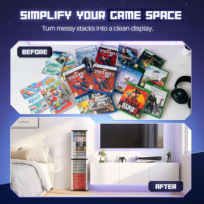 TNP Universal Video Game Storage Tower for PS5, PS4, PS3, Nintendo Switch, Xbox One, Xbox Series S/X - White Video Game Holder Organizer Stand with 36 CD Case Storage for Organizing & Displaying