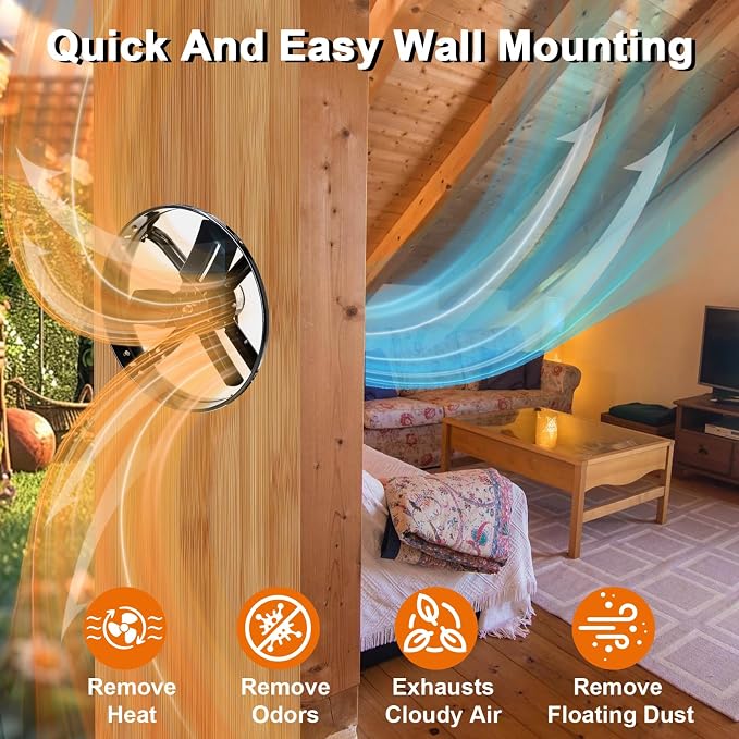 Hiorucet 14 Inch Wall Mounted Attic Gable Vent Fan with Adjustable Temperature Thermostat Control, 60HZ, 115V, 1510R/min, 60W, Gable Mount Vent Attic Fan with Pure Copper Motor, High Speed Low Noise