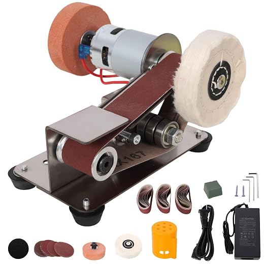 KEIKI Mini Belt Sander, Electric Sander Knife Making Supplies with 7 Adjustable Speed, Small Sanders Knife Sharpener Electric, Power Belt Bench Grinder Sanding Machine for Woodworking