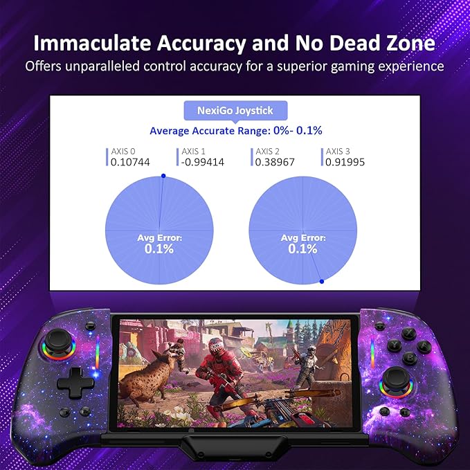 NexiGo Hall Effect Gripcon (No Drift, No Deadzone) with Hall Sensing Joystick for Switch/Switch OLED, Adjustable RGB Light, 6-Axis Gyro, Turbo, Mapping (Cosmic Nebula)