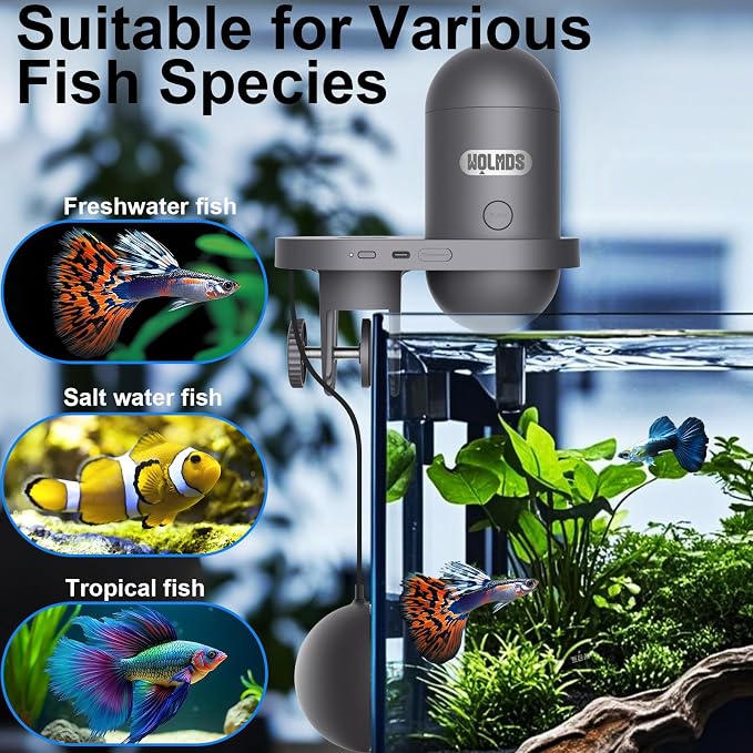 WiFi Automatic Fish Feeder with 2.5K Camera, 2.4/5G Smart App Remote Contro & Vacation Timer, 0.2g Precision Aquatic Pet Feeder, 230ML Moisture-Proof Fish Food Dispenser for 10+ Gallon Tank
