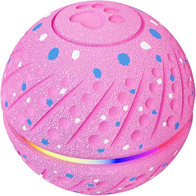 Interactive Automatic Dog Ball, Self-Moving Rolling Toy for Dogs, Chew Resistant E-TPU Material, IPX7 Waterproof, USB-C Rechargeable, Smart Vibration Sensor, Indoor & Outdoor (Pink)
