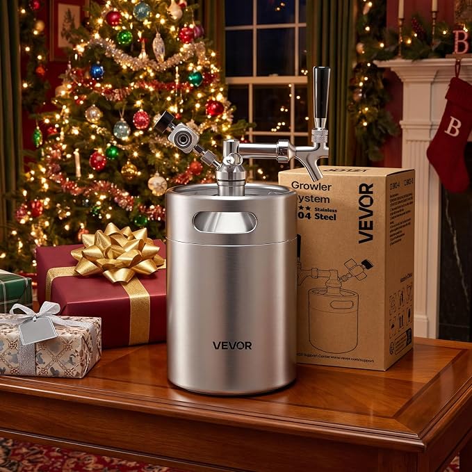 VEVOR 170oz Mini Keg, Pressurized Growler Tap System, 304 Stainless Steel Beer Kit, with Co2 Regulator, Self-Closing Faucet, Keeps Fresh and Carbonation for Homebrew, Craft and Draft Beer