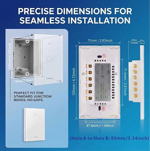 Smart Matter Light Switch, ZINDRA 2.4G WiFi Touch Wall Switch (Neutral Wire Required), Single-Pole Smart Switch Works with Apple Home, Alexa, Google Home & SmartThings, Tempered Glass Panel, White