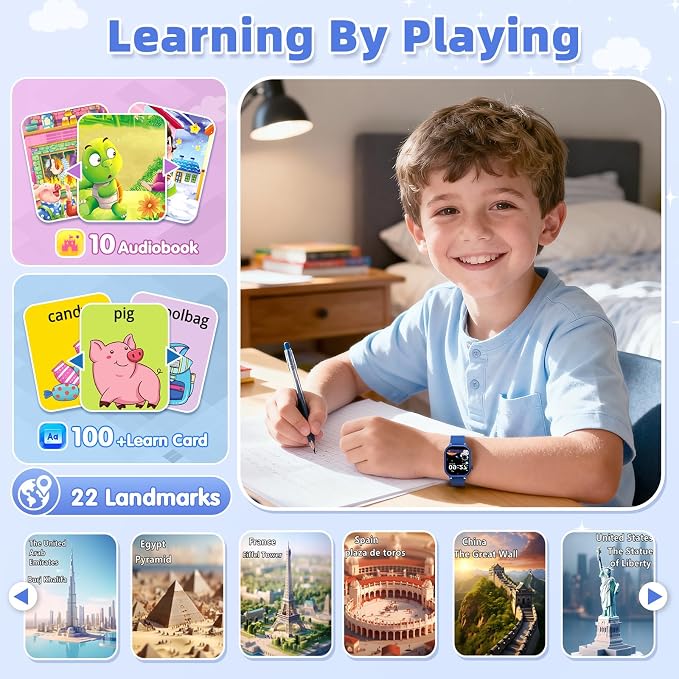 Smart Watch for Kids with 40 Games Video Camera Music Pedometer Flashlight Alarms 12/24 hr HD Touch Screen Kids Watch 2 Extra Bands Birthday Gift for Boys Girls Ages 4-12 Years Old(Blue)
