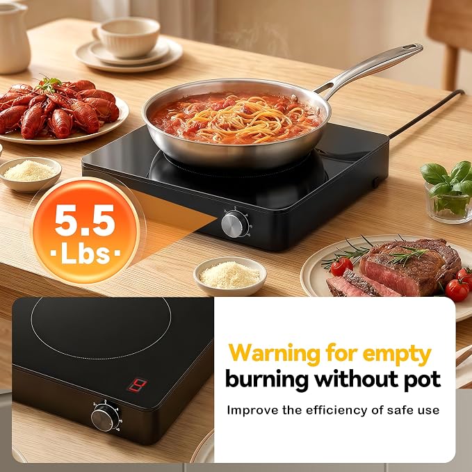 SilentPro Tech, 45dB Quiet Cooking Hot Plate: Portable Electric Burner with Boil-Dry Protection & 6 Heat Settings – Electric Stove with 2026 Precision Temp Control