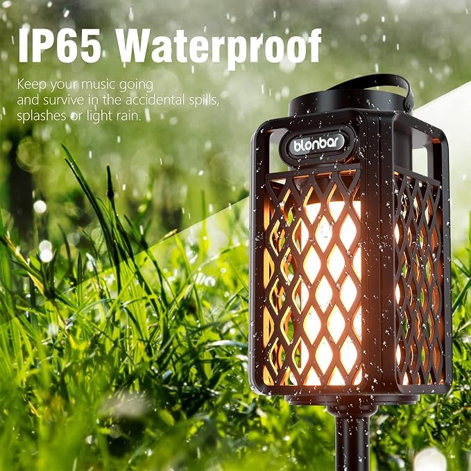blonbar Outdoor Speakers Bluetooth Waterproof Patio with Torch Atmosphere, Portable Wireless Stereo Speaker for Porch Home Decor Gifts for Men Women Couples Dads Moms