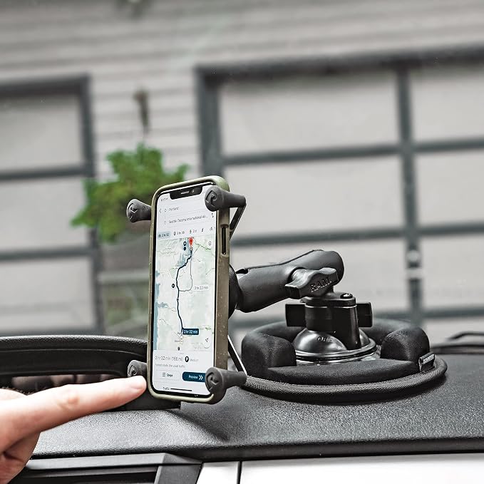 RAM MOUNTS X-Grip Windshield Phone Mount with Twist-Lock Suction Cup Base, Universal Car & Truck Smartphone Holder, B Size Medium Arm – RAP-B-166-UN7U
