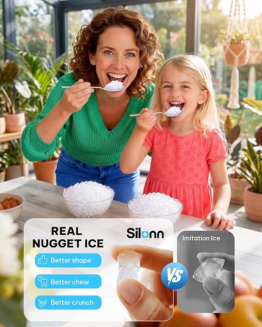 Silonn Countertop Nugget Ice Maker, 40 Lbs Daily Ice Production with 3L Removable Water Tank, Self-Cleaning Pebble Ice Machine, 12H Timer, Quiet 40 dB Operation for Home, Office & Parties