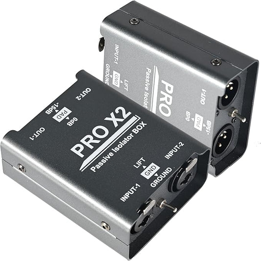 2 Channel XLR/1/4'' TRS Passive Hum Eliminator, Pro X2 Ground Loop Noise Isolator and Noise Filter for Car Audio and Other Audio Equipment