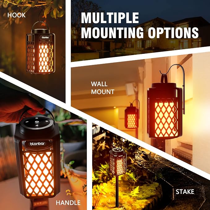 blonbar 2pcs Outdoor Speakers with Torch Atmosphere,10W Portable Bluetooth Stereo Speaker,IP65 Waterproof Led Flame Speakers, Torch Lights for Patio Home Decor, for Men Women Dads Moms